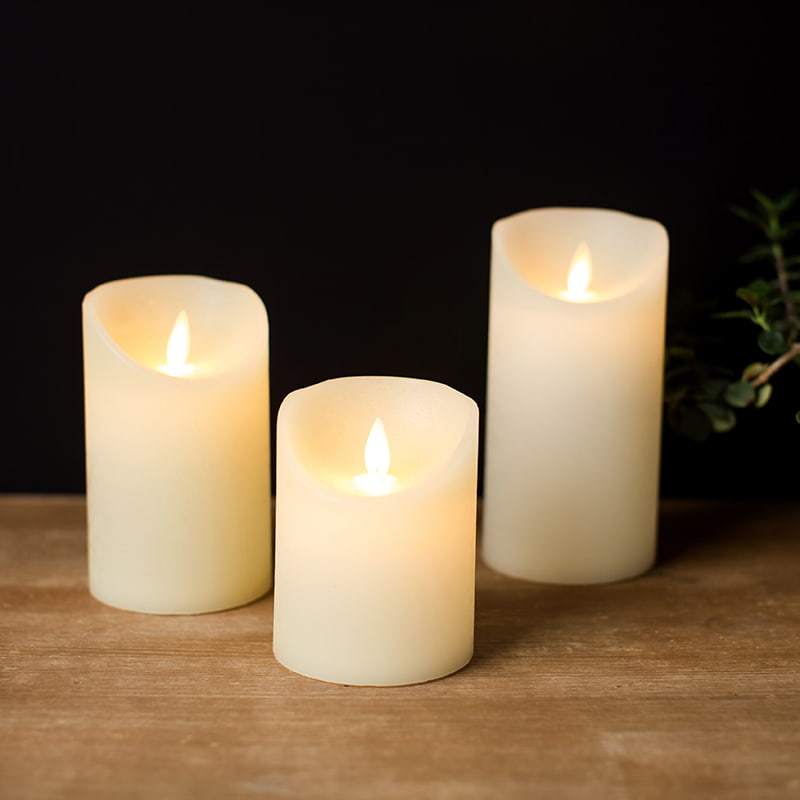 Set of 3 Ivory Real Wax Flameless Candles
