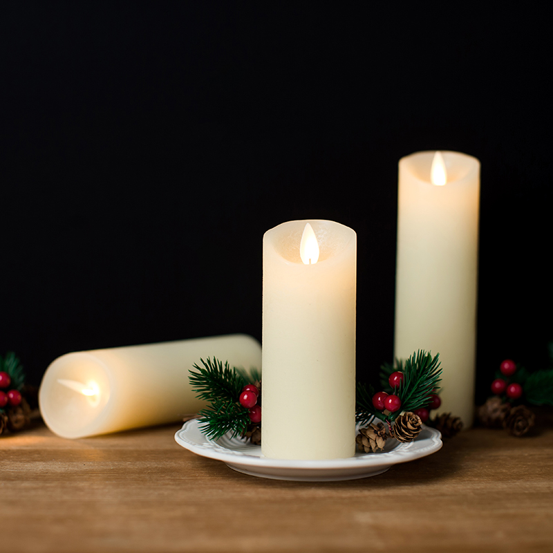 3 Pack Ivory Flickering Flameless Pillar Candles