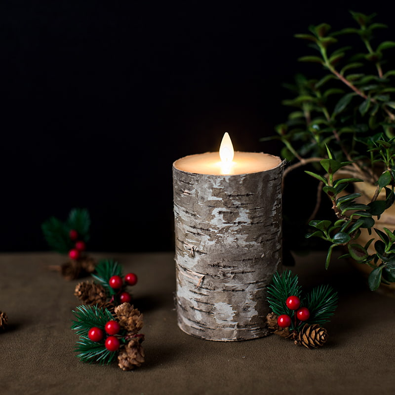 Set of 3 Birch Bark Battery Operated Pillar Candles