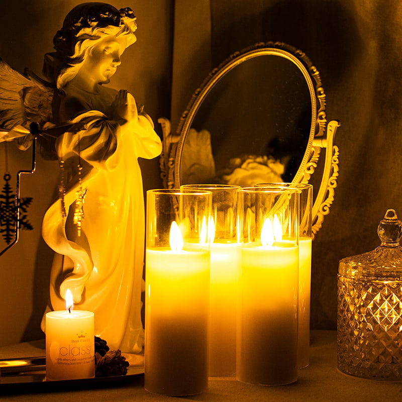 Set of 4 Slim Ivory Battery-Powered Glass Candles