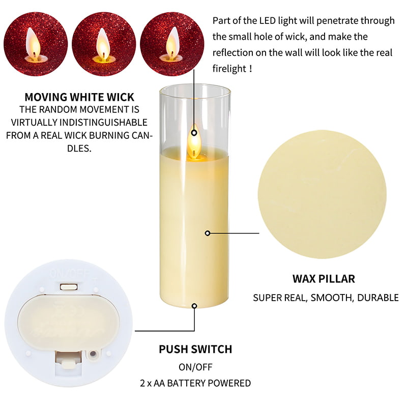 Set of 4 Slim Ivory Battery-Powered Glass Candles