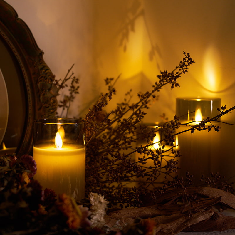 3 Pack Gray Flameless Glass Candles with Remote