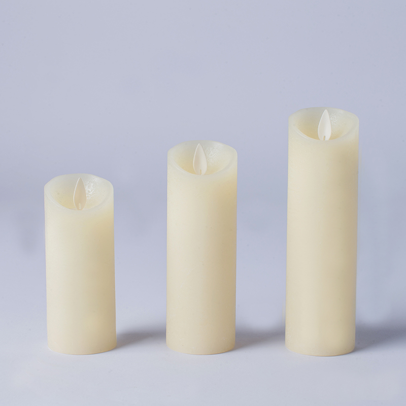3 Pack Ivory Flickering Flameless Pillar Candles