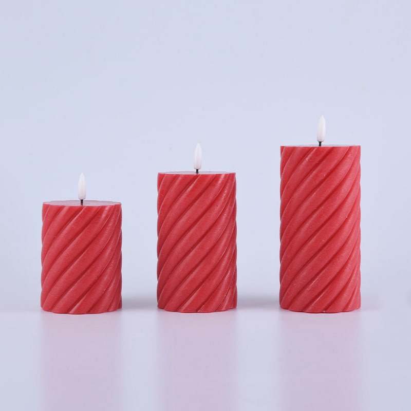3 Pack Red Spiral Flameless Pillar Candles