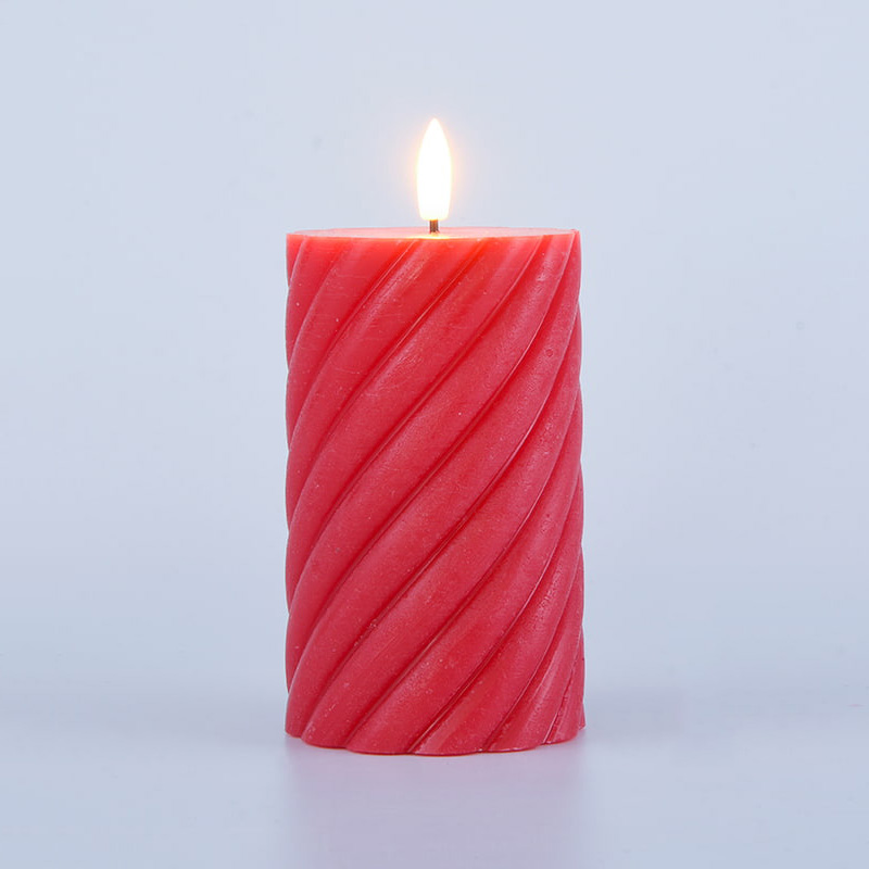 3 Pack Red Spiral Flameless Pillar Candles