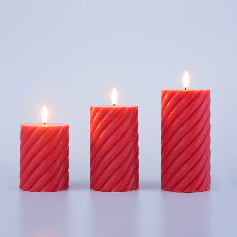 3 Pack Red Spiral Flameless Pillar Candles